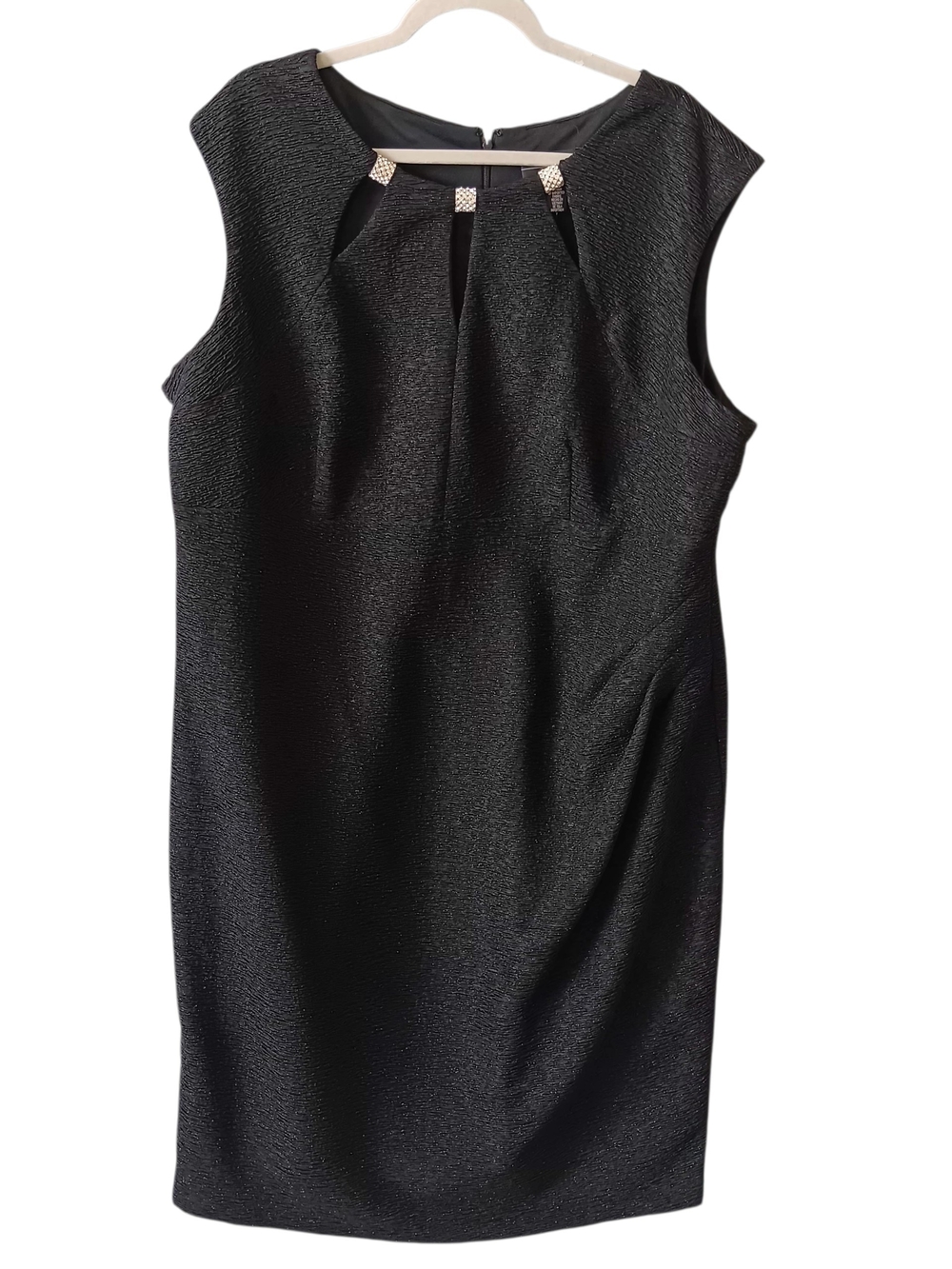 R&M Richards Black Metallic Glitter Sheath Dress Cutout Bling Neckline 22W Event
